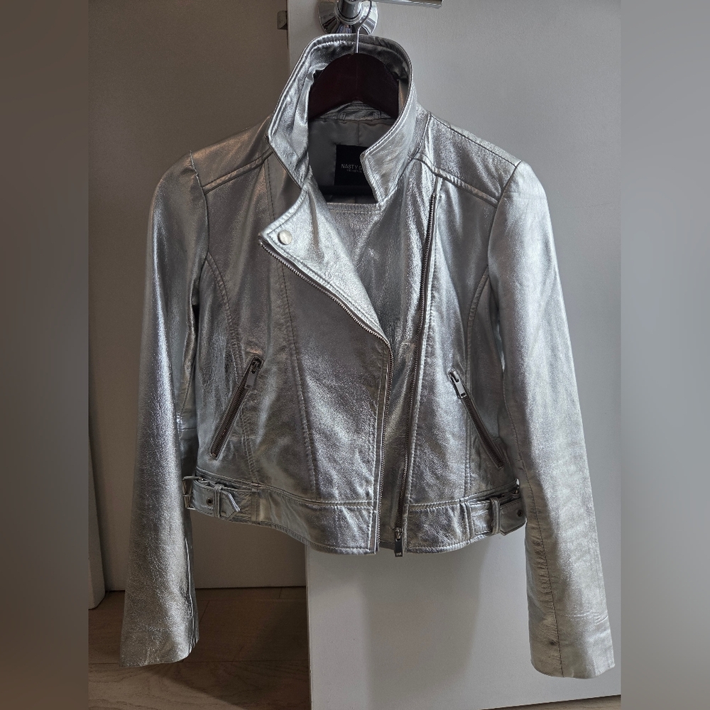 Leather Jacket Grey Metallic